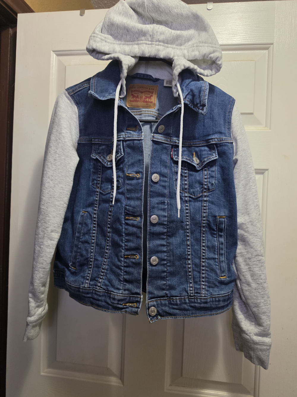 Levi's Kids Blue Denim Jacket with Gray Hoodie Sleeves